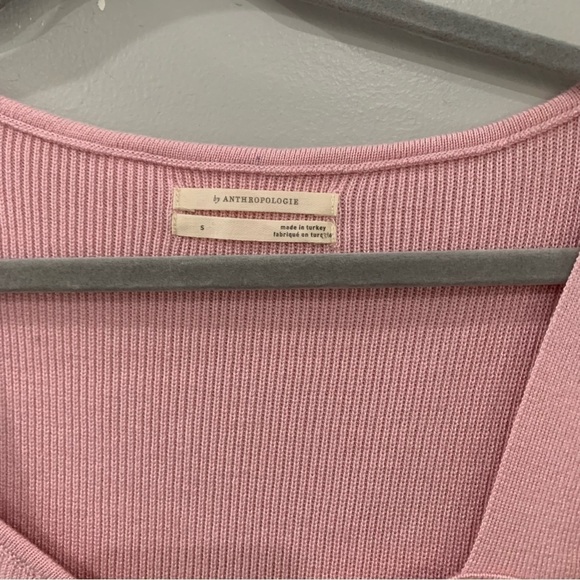 Anthropologie Sweater Lace Sleeve Ribbed Sweetheart Neck in Ballet Pink - Picture 10 of 10